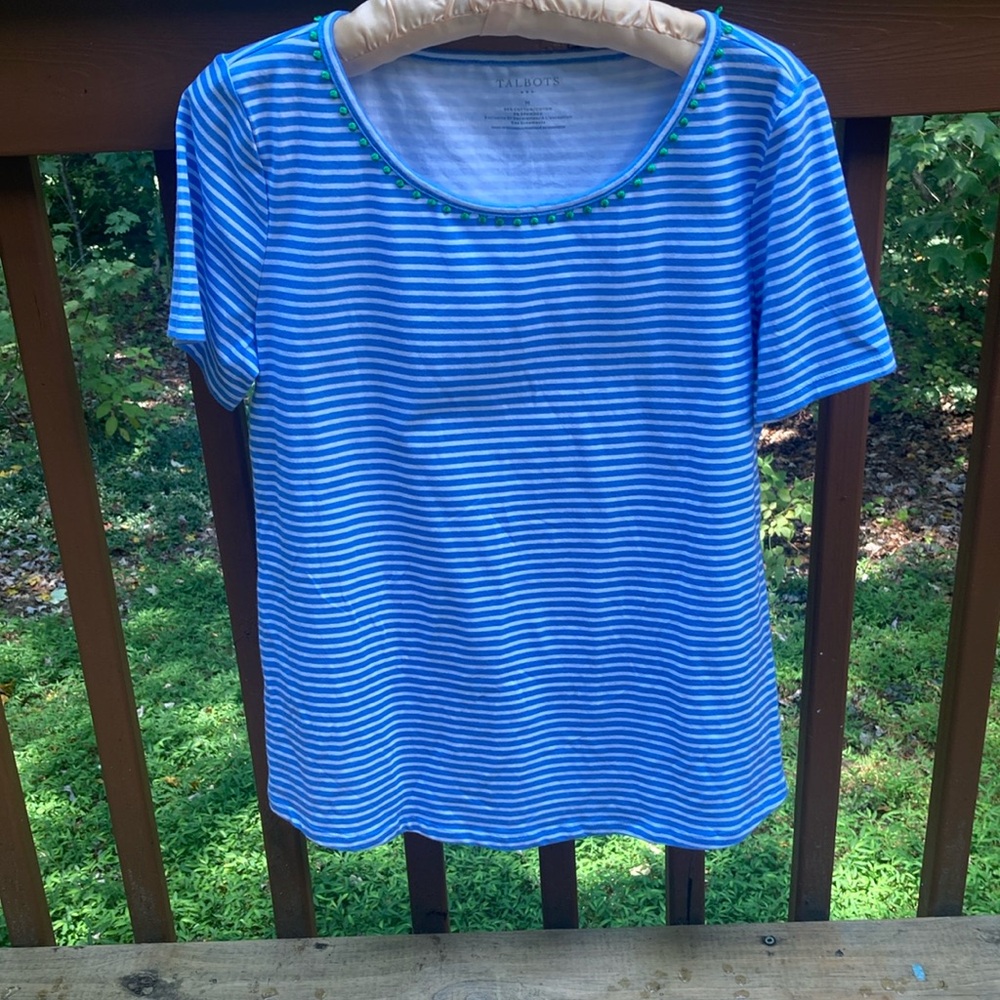 Talbots cotton blend blue striped shirt